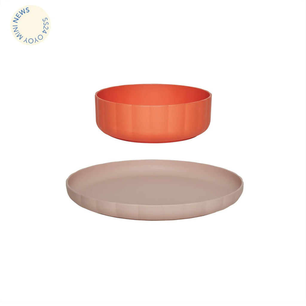 OYOY: Pullo Kid's Plate & Bowl Set - Rose / Apricot - Acorn & Pip_OYOY