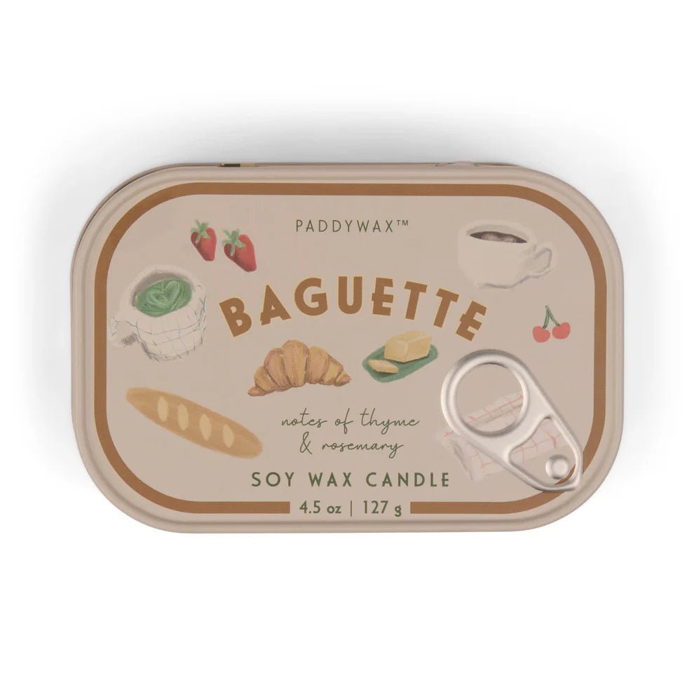 Paddywax: Bistro 4.5oz Baguette Printed Tin Candle - Rosemary & Thyme - Acorn & Pip_Paddywax