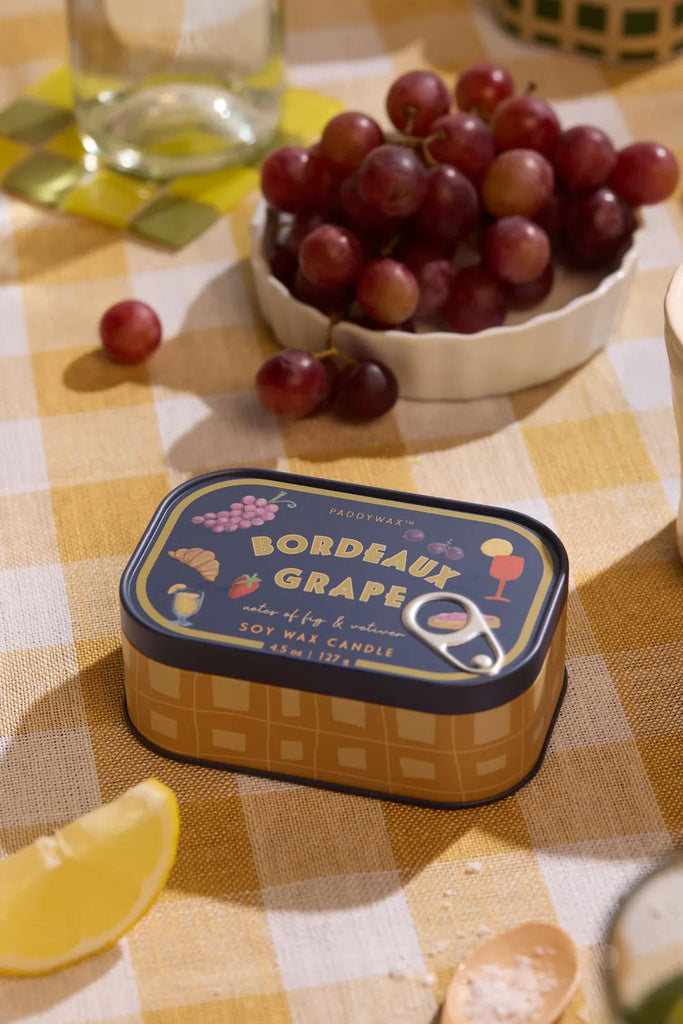 Paddywax: Bistro 4.5oz Grapes Printed Tin Candle - Bordeaux Grape - Acorn & Pip_Paddywax