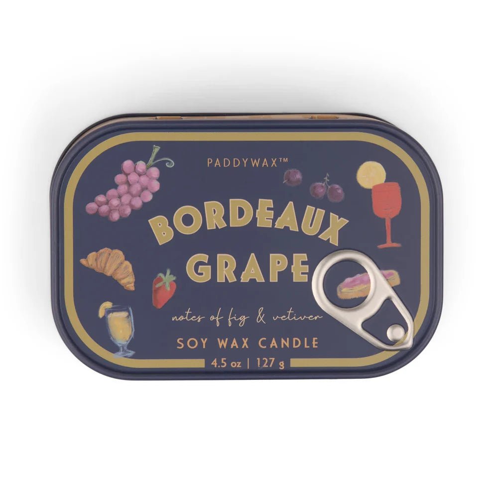 Paddywax: Bistro 4.5oz Grapes Printed Tin Candle - Bordeaux Grape - Acorn & Pip_Paddywax