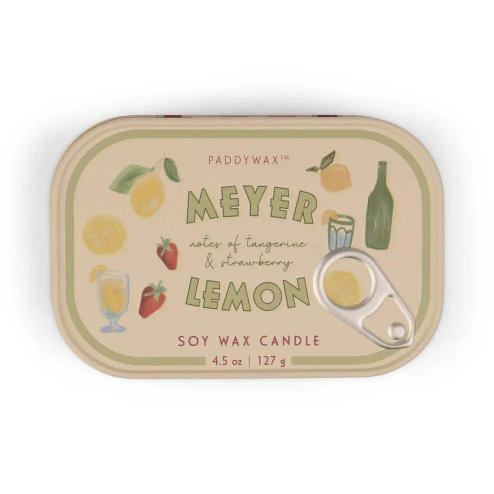 Paddywax: Bistro 4.5oz Lemon Printed Tin Candle - Meyer Lemon - Acorn & Pip_Paddywax