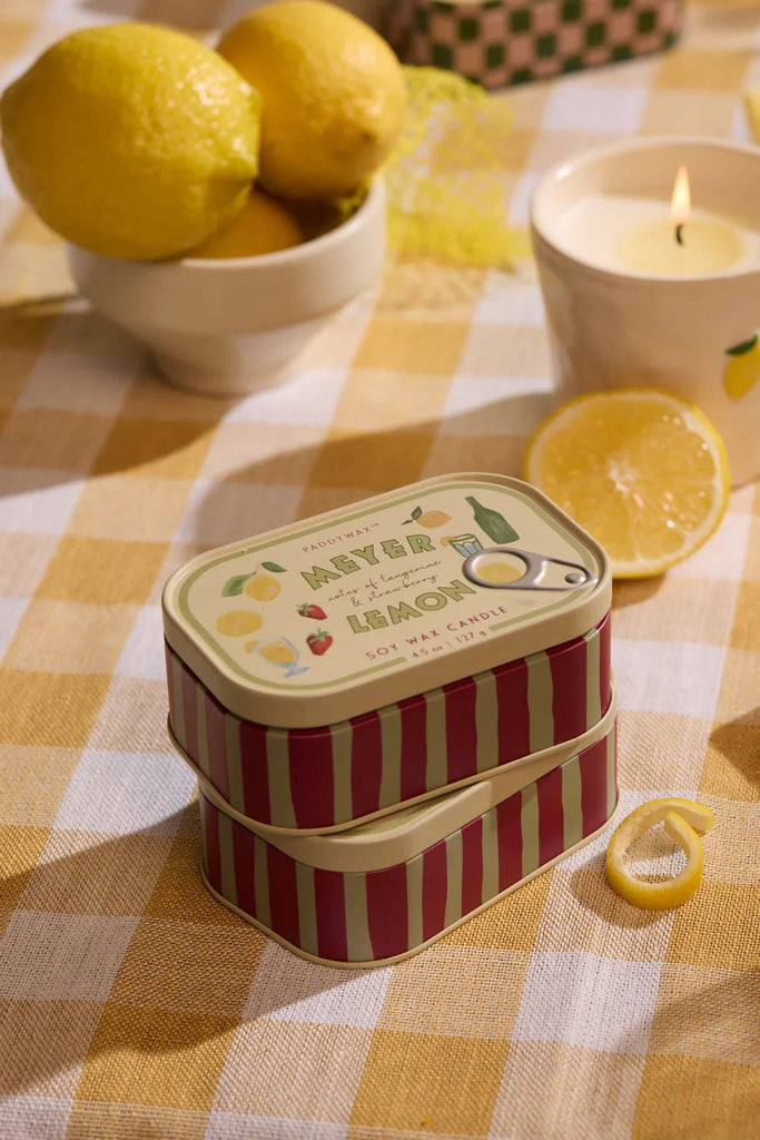 Paddywax: Bistro 4.5oz Lemon Printed Tin Candle - Meyer Lemon - Acorn & Pip_Paddywax