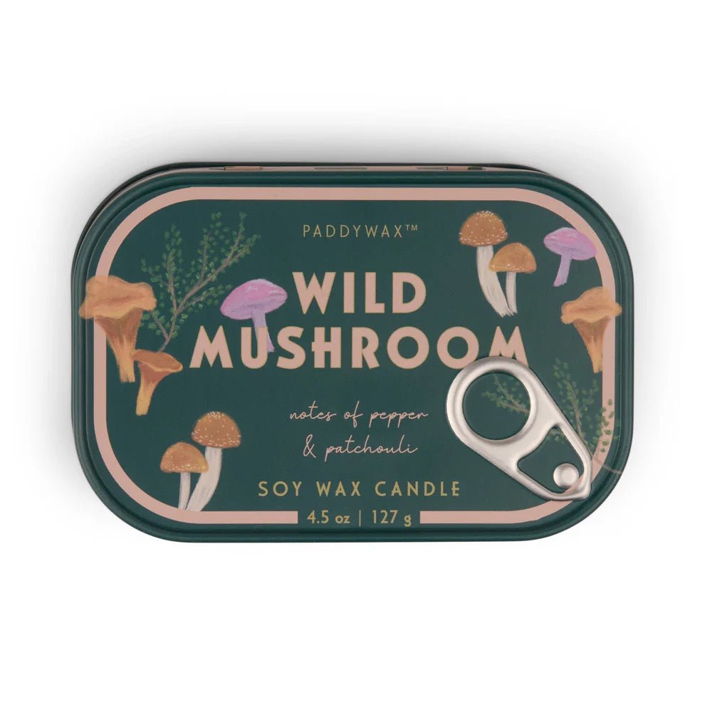 Paddywax: Bistro 4.5oz Mushroom Printed Tin Candle - Wild Mushroom - Acorn & Pip_Paddywax