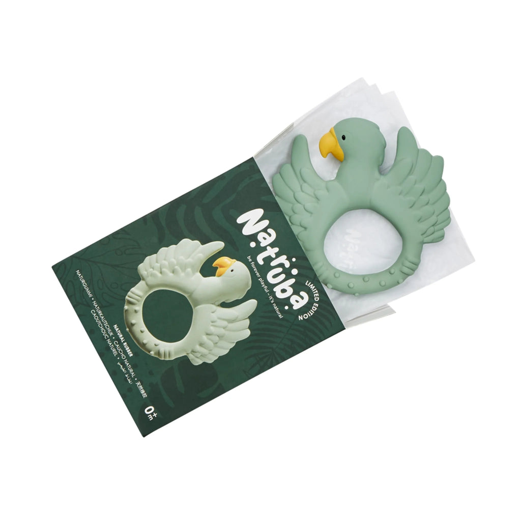 Natruba: Natural Rubber Teether - Parrot Light Green - Teething Toys for Babies and Toddlers from Birth - Natural Rubber Eco-Friendly Teething Toys 0+ at Acorn & Pip