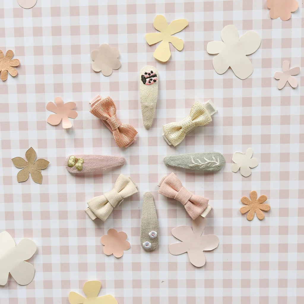 Rockahula: Kids Flora Linen Mini Bow Hair Clips - Acorn & Pip_Rockahula