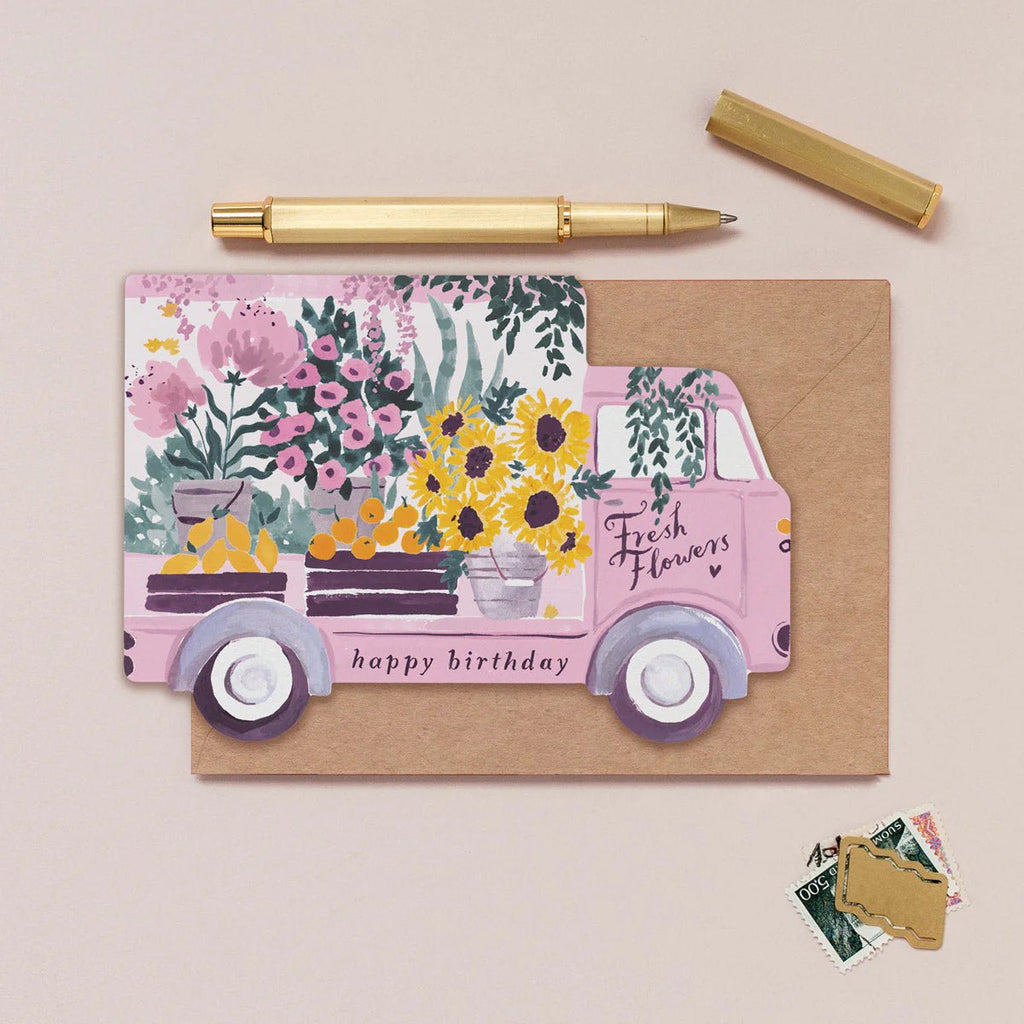 Sister Paper Co: Flower Truck Birthday Card - Acorn & Pip_Sister Paper Co