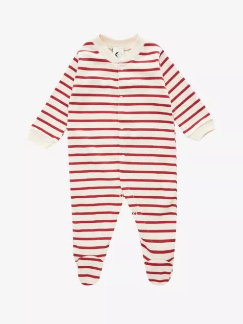 Sleepy Doe: Christmas Baby Sleepsuit - Red Stripe - Acorn & Pip_Sleepy Doe