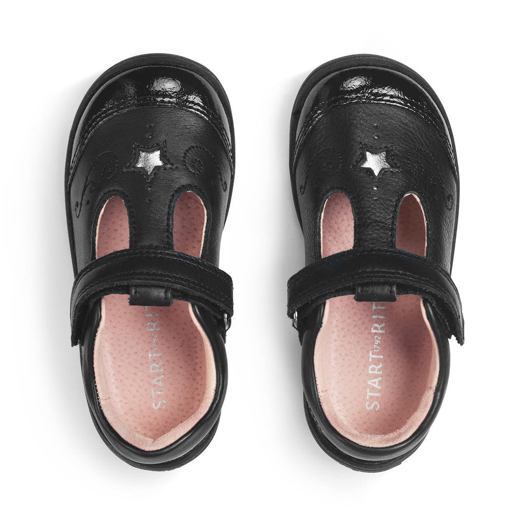 Start - Rite: Dazzle T - Bar School Shoes - Black Leather / Patent - Acorn & Pip_Start Rite