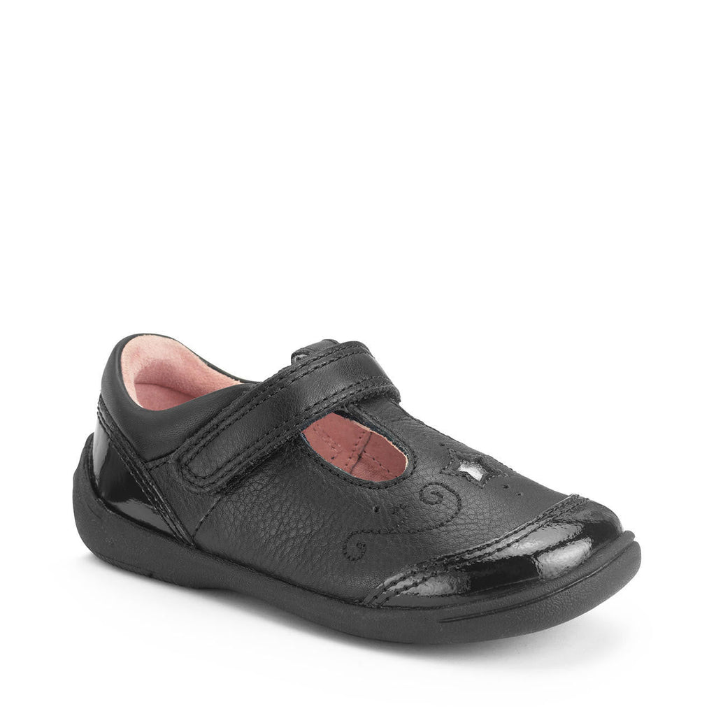 Start - Rite: Dazzle T - Bar School Shoes - Black Leather / Patent - Acorn & Pip_Start Rite