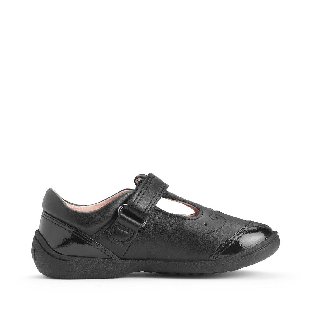 Start - Rite: Dazzle T - Bar School Shoes - Black Leather / Patent - Acorn & Pip_Start Rite