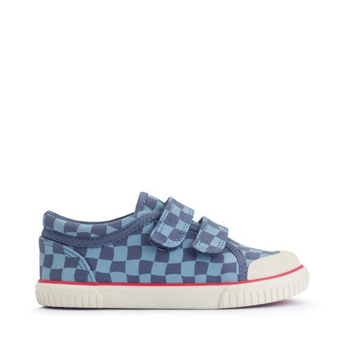 Start - Rite: Kicks Canvas Velcro Trainers - Denim Blue Check - Acorn & Pip_Start Rite