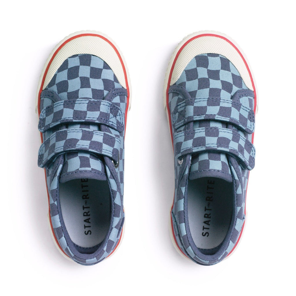 Start - Rite: Kicks Canvas Velcro Trainers - Denim Blue Check - Acorn & Pip_Start Rite