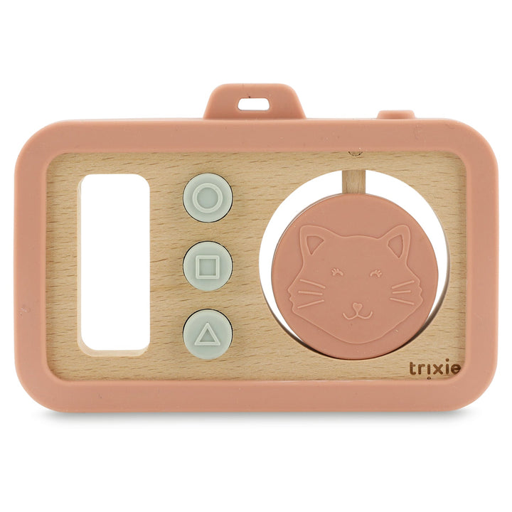 Trixie Mrs Cat wooden silicone baby camera toy with beech wood body and soft silicone buttons – pretend play camera for babies and toddlers