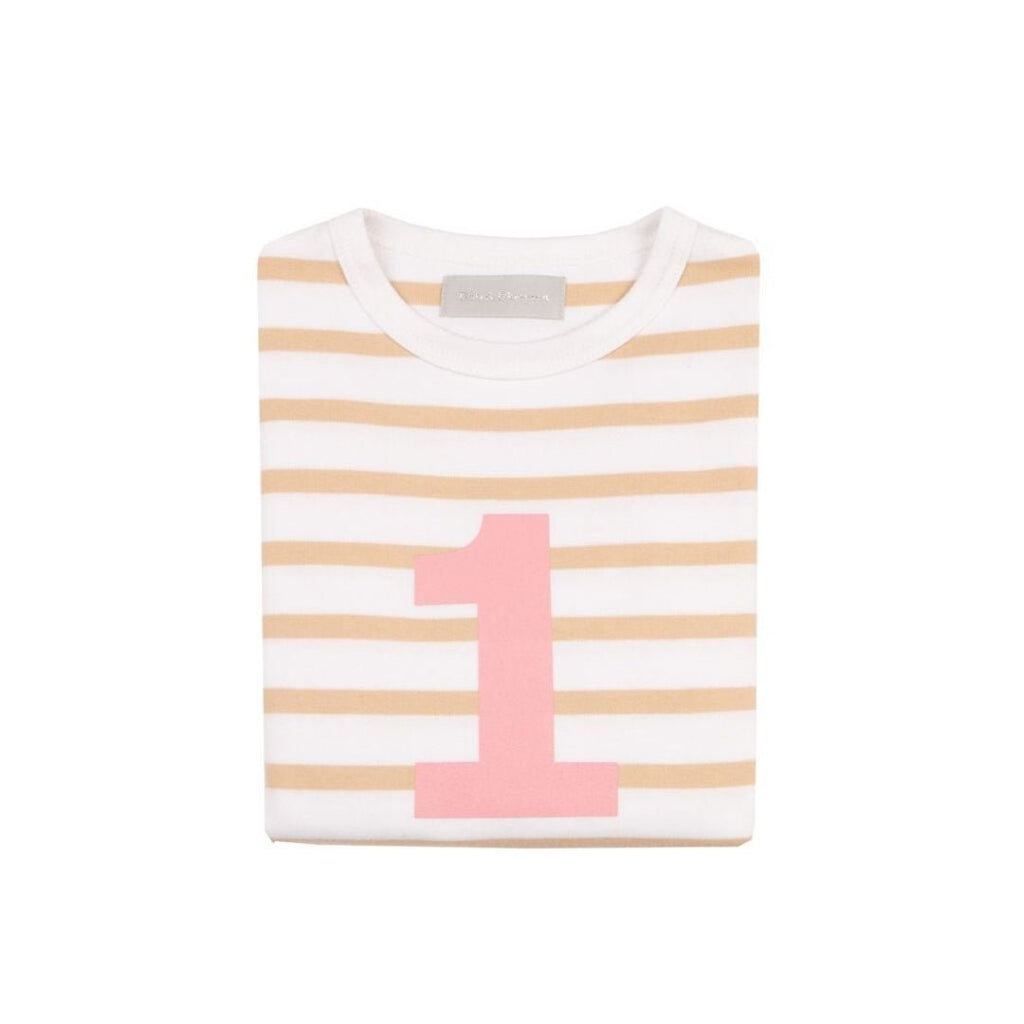 Bob & Blossom: Biscuit & White Breton Striped Pink Number 1 T-Shirt - Acorn & Pip_Bob & Blossom