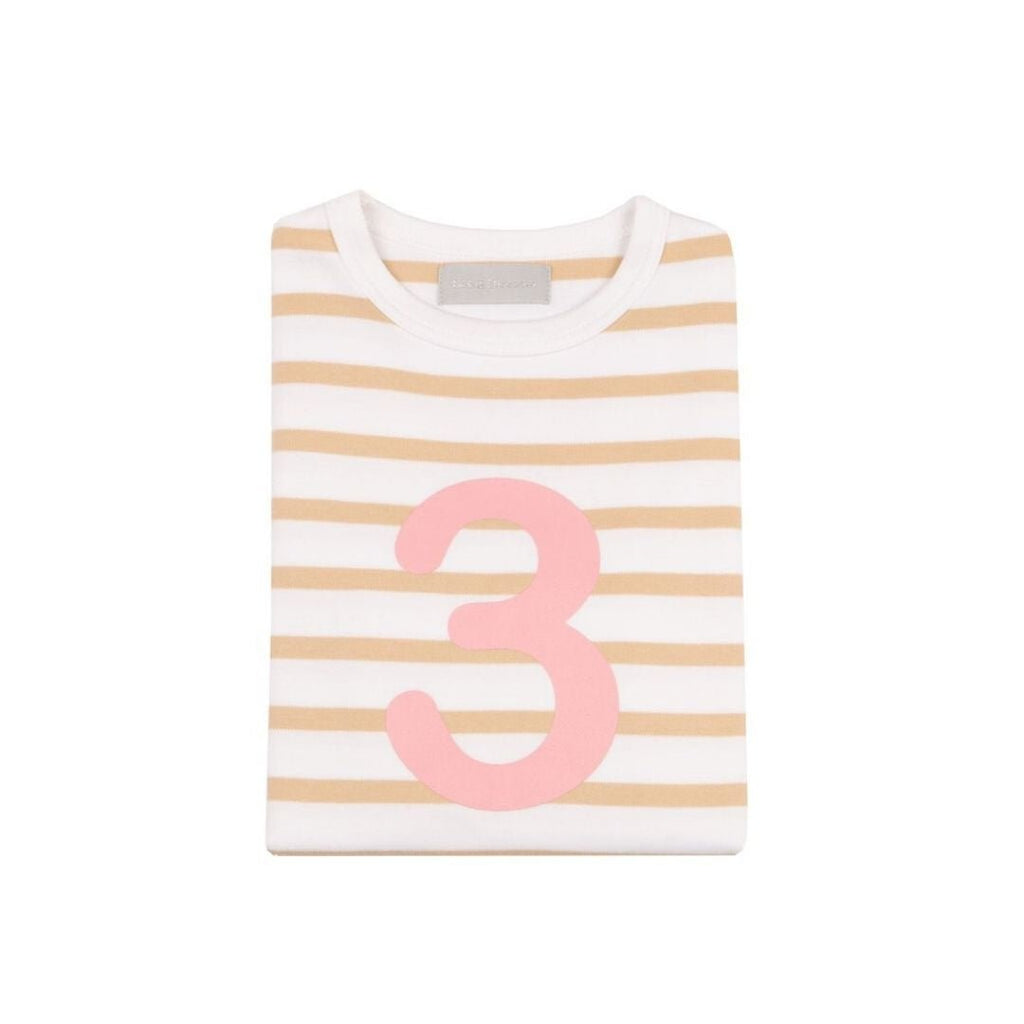 Bob & Blossom: Biscuit & White Breton Striped Pink Number 3 T-Shirt - Acorn & Pip_Bob & Blossom