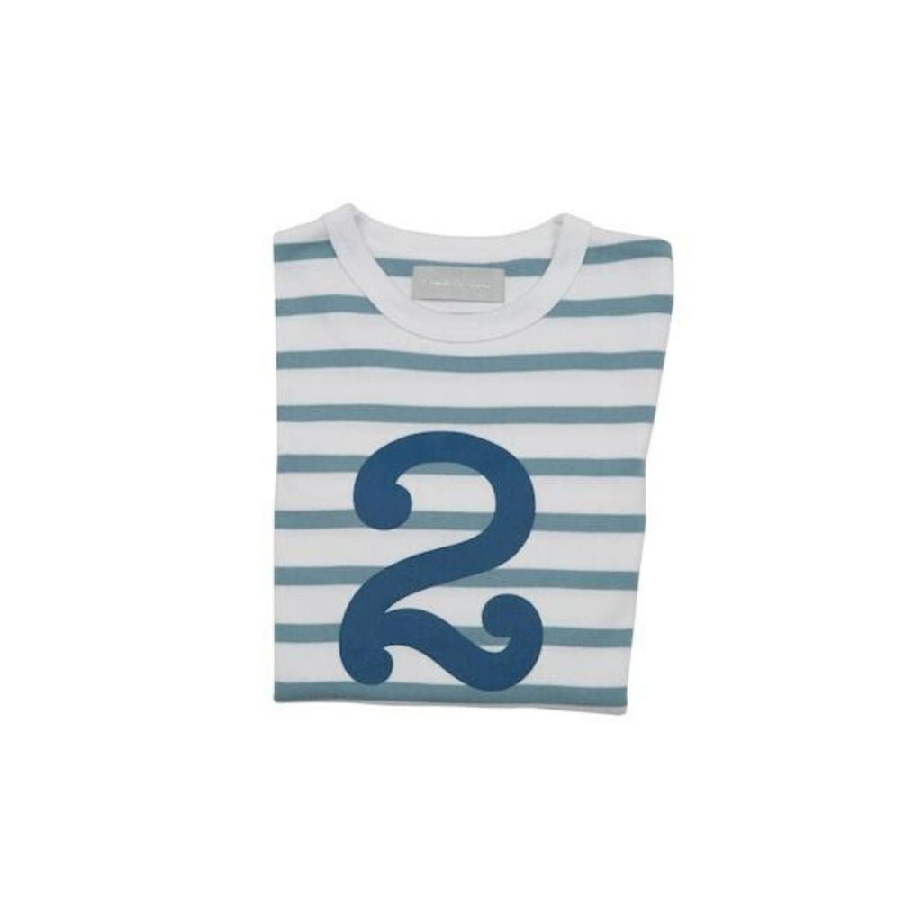 Bob & Blossom: Ocean Blue & White Breton Striped Blue Number 2 T-Shirt - Acorn & Pip_Bob & Blossom