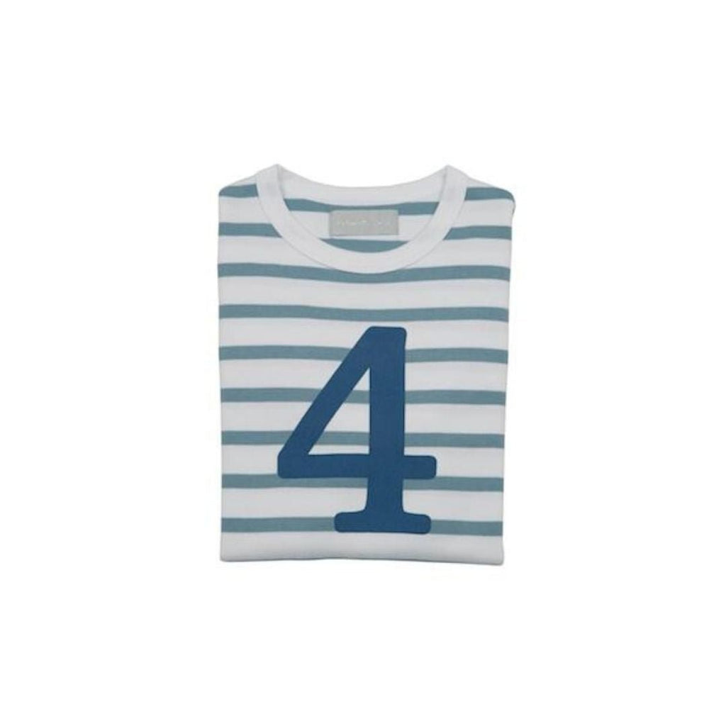 Bob & Blossom: Ocean Blue & White Breton Striped Blue Number 4 T-Shirt - Acorn & Pip_Bob & Blossom