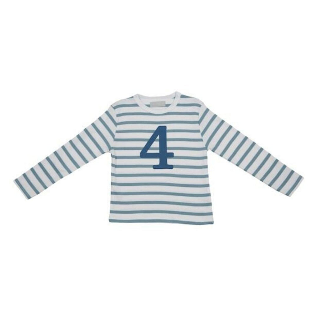 Bob & Blossom: Ocean Blue & White Breton Striped Blue Number 4 T-Shirt - Acorn & Pip_Bob & Blossom
