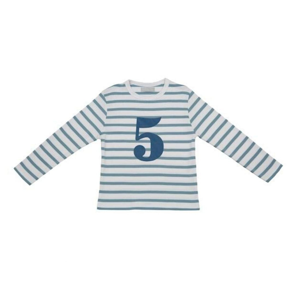 Bob & Blossom: Ocean Blue & White Breton Striped Blue Number 5 T-Shirt - Acorn & Pip_Bob & Blossom