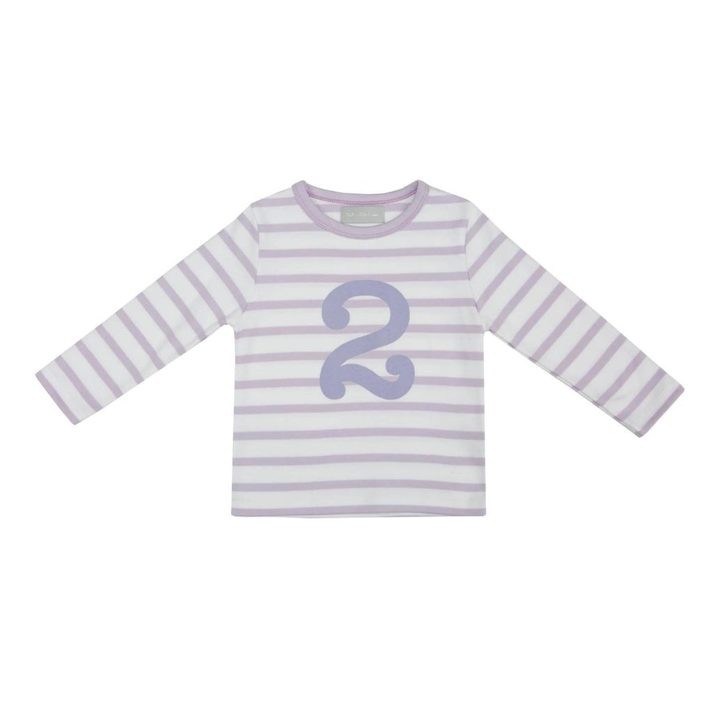 Bob & Blossom: Parma Violet & White Breton Striped Number 2 T-Shirt - Acorn & Pip_Bob & Blossom