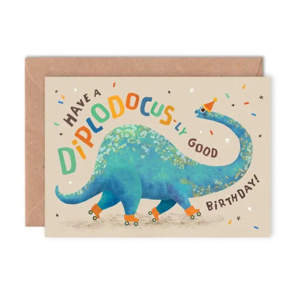 Emily Nash Illustration: Diplodocus-ly Birthday Card - Acorn & Pip_Emily Nash Illustration