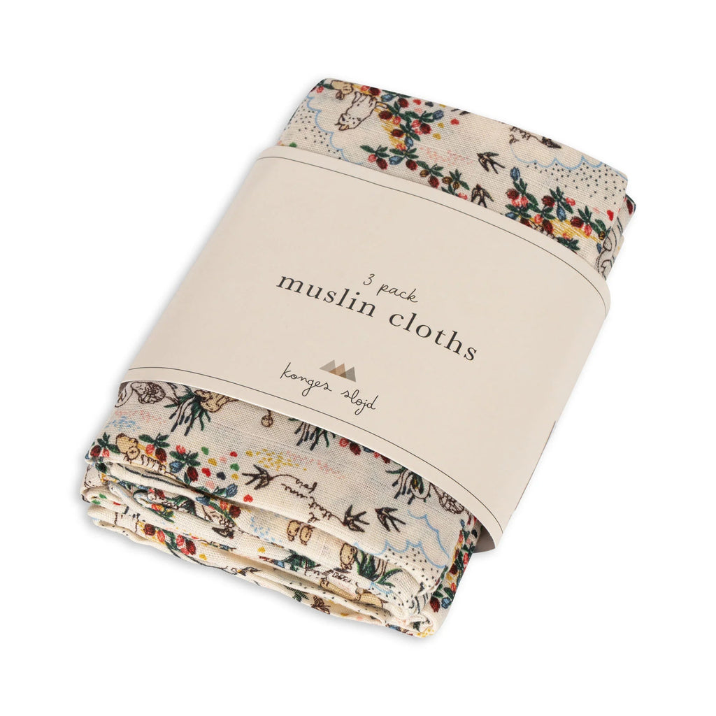 Konges Sløjd: 3 Pack Cotton Muslin Cloths - Mizumi Print - Acorn & Pip_Konges Sløjd