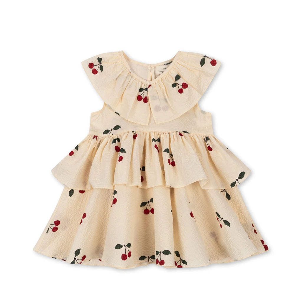Konges Sløjd: Lunella - Cream, Frilly Girl's Dress - Mon Cherry Print - Acorn & Pip_Konges Sløjd