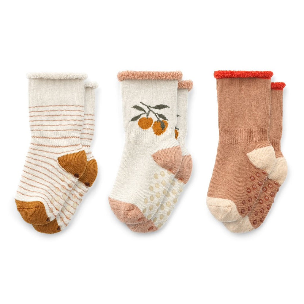 Liewood: Eloy Anti-Slip Socks 3-Pack - Peach / Sandy - Acorn & Pip_Liewood