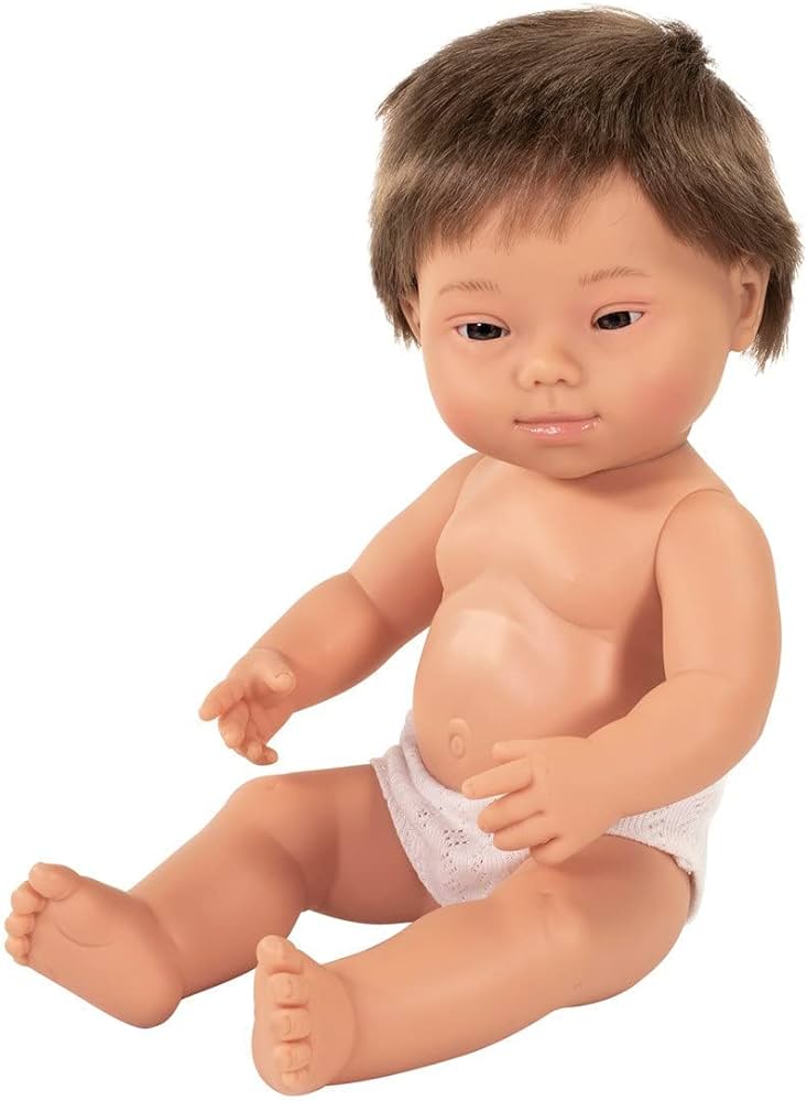 Miniland: Baby Boy Brunette (C) w/Down Syndrome (38cm Unboxed) - Acorn & Pip_Miniland