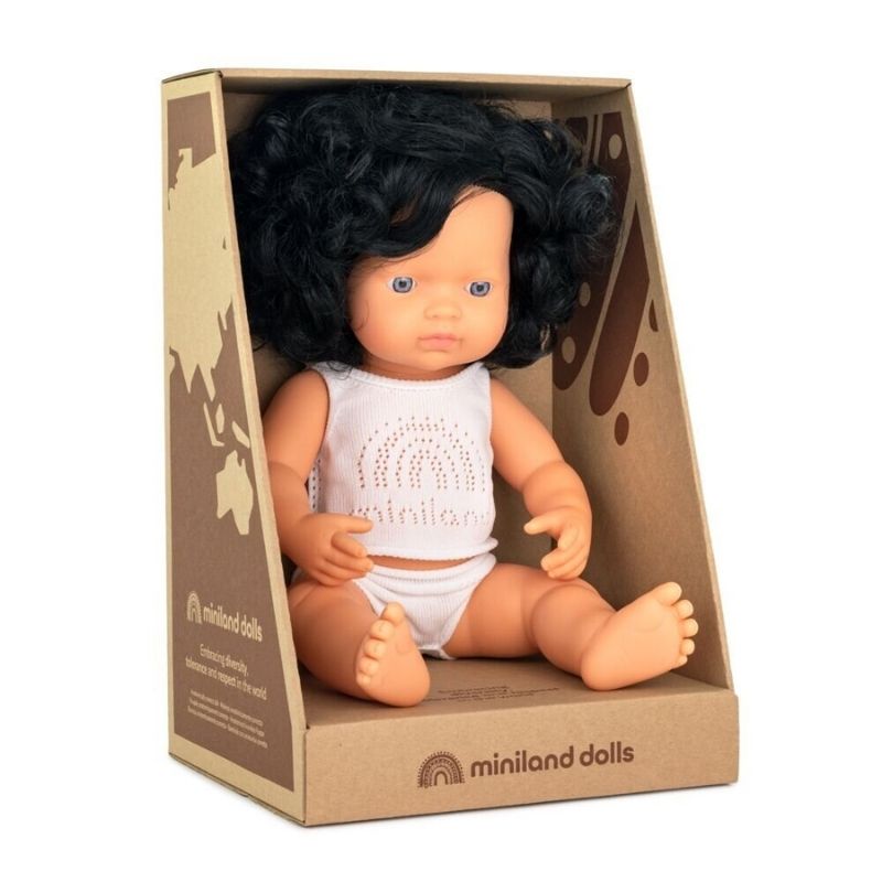 Miniland: Baby Girl - Black Hair / Blue (38cm / Boxed) - Acorn & Pip_Miniland