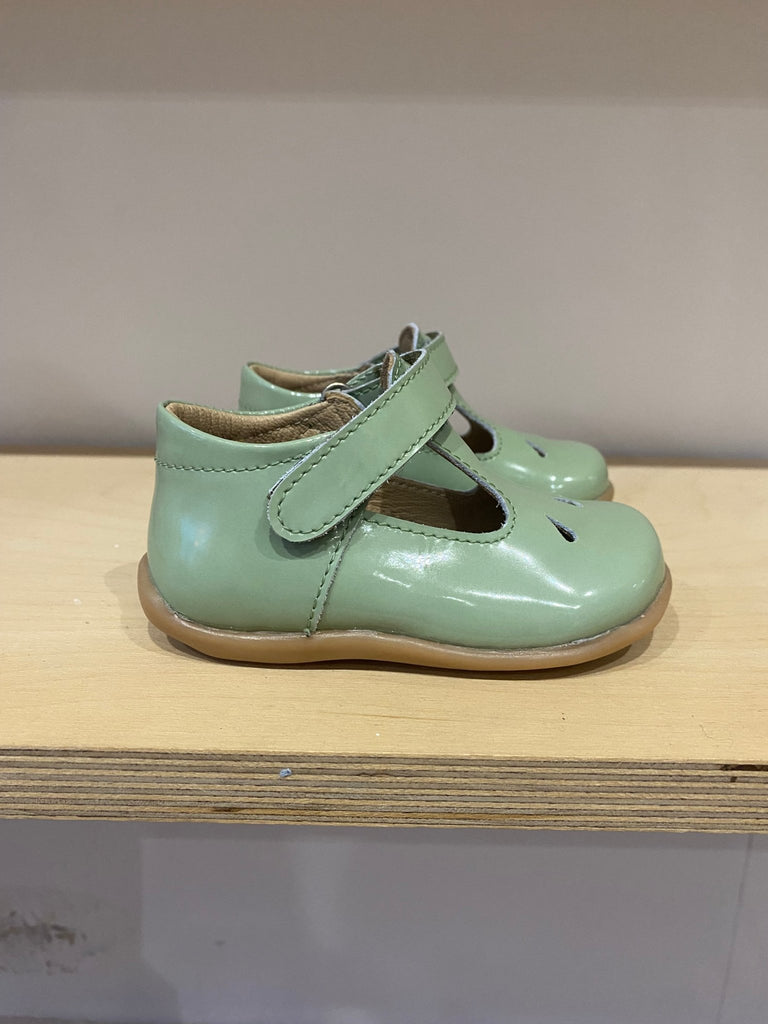 Petasil: Tia Patent T-Bar Girls Shoes - Sage Green - Acorn & Pip_Petasil