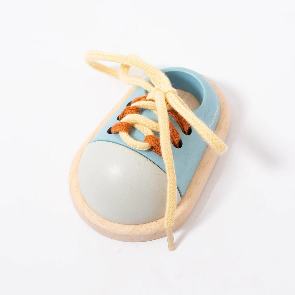 Plan Toys: Wooden Tie Up Laces Shoe (Orchard Collection) - Acorn & Pip_Plan Toys